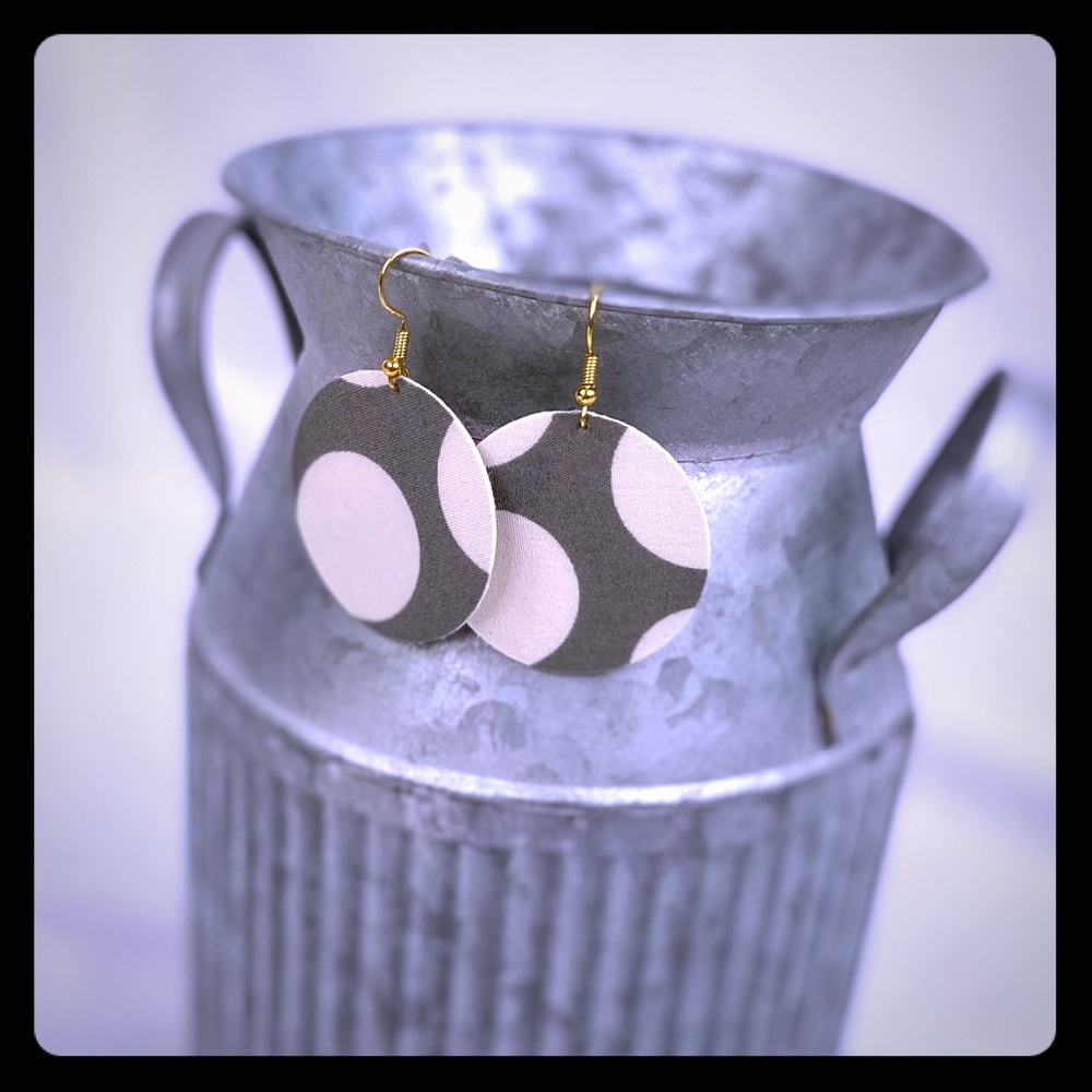 Grey with white dots Hook Earrings